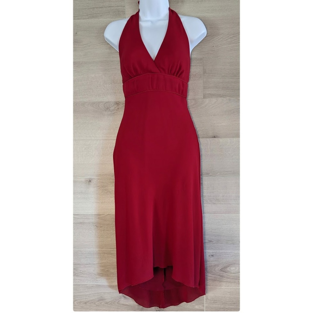 B Darlin Red Halter, Low Back Cocktail Dress 3/4